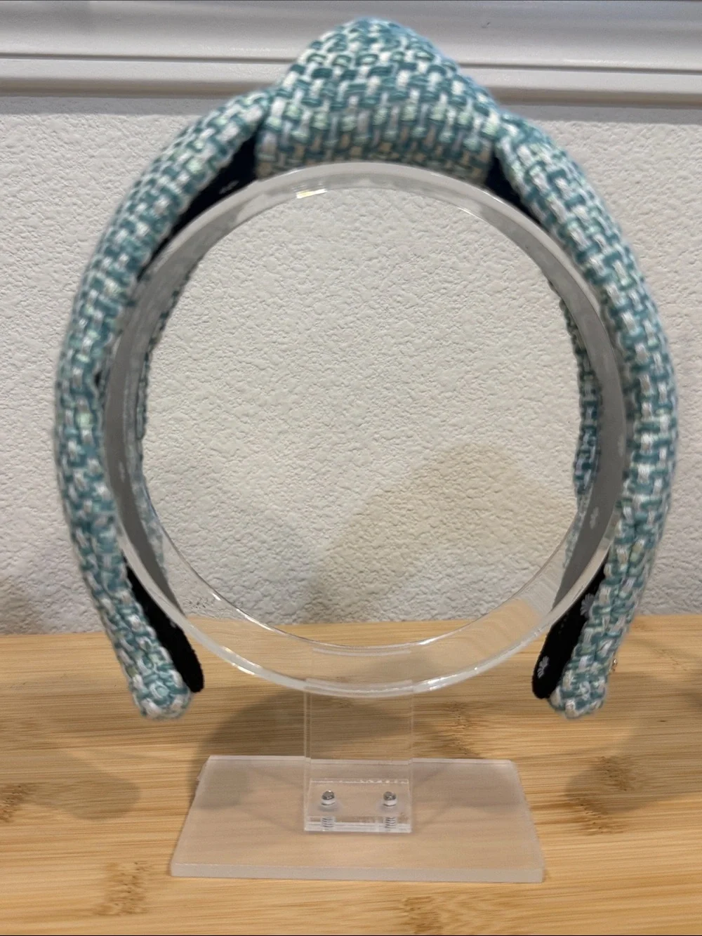 Lele Sadoughi Green and White Tweed Knotted Headband
